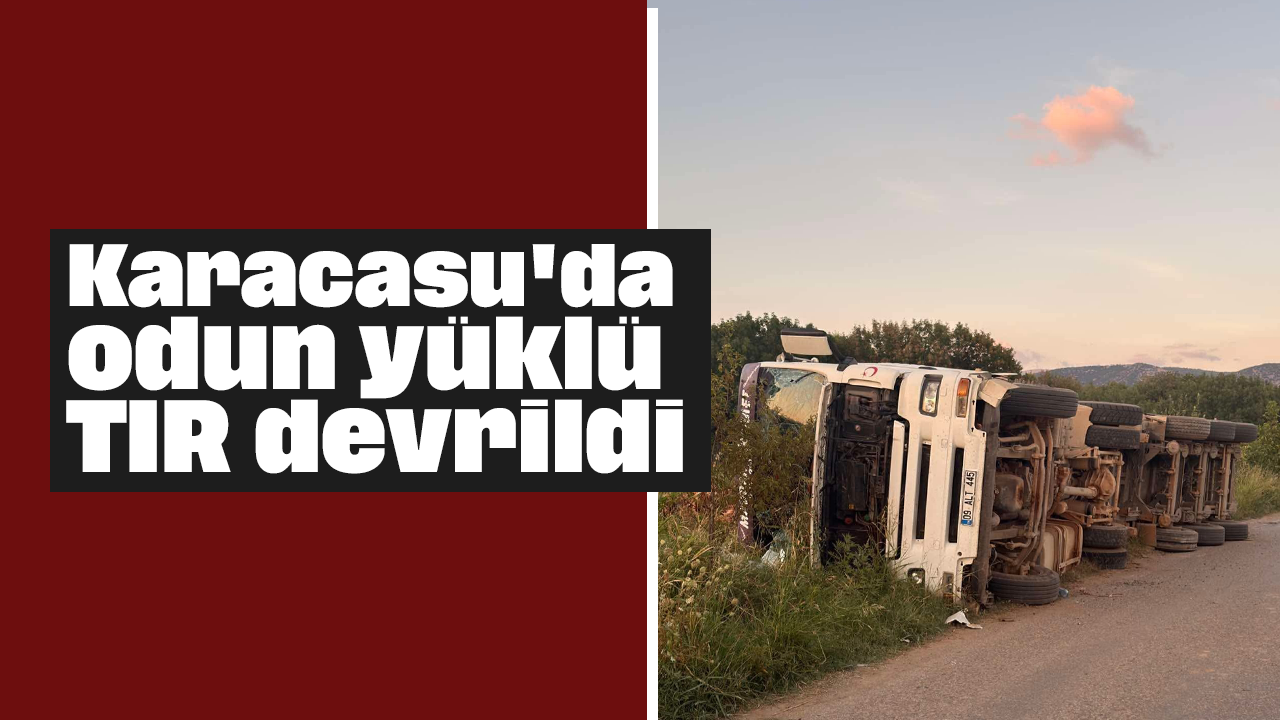Karacasu'da odun yüklü TIR devrildi