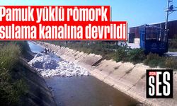 Pamuk yüklü römork sulama kanalına devrildi