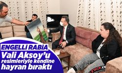 Engelli Rabia, Vali Aksoy’u resimleriyle kendine hayran bıraktı