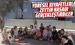 Yöresel kıyafetlerle zeytin hasadı gerçekleştirdiler