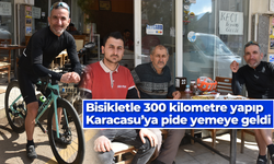 Bisikletle 300 kilometre yapıp Karacasu'ya pide yemeye geldi