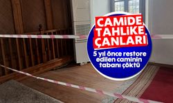 Camide tehlike çanları! 5 yıl önce restore edilen caminin tabanı çöktü