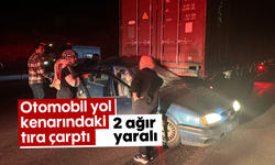 Otomobil, yol kenarındaki tıra çarptı: 2 ağır yaralı