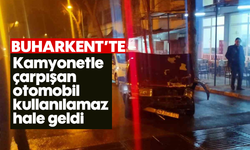 Kamyonetle çarpışan otomobil kullanılamaz hale geldi