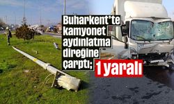 Buharkent'te kamyonet aydınlatma direğine çarptı; 1 yaralı