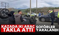 Kazada iki araç takla attı: Şoförler yaralandı