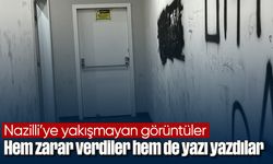 Nazilli'ye yakışmayan görüntüler: Hem zarar verdiler hem de yazı yazdılar