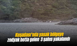 Kuşadası'nda yasak bölgeye zodyak botla gelen 3 şahıs yakalandı