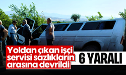 Yoldan çıkan işçi servisi sazlıkların arasına devrildi