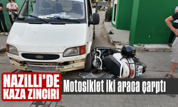 Nazilli’de kaza zinciri: Motosiklet iki araca çarptı