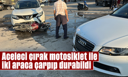 Aceleci çırak motosiklet ile iki araca çarpıp durabildi