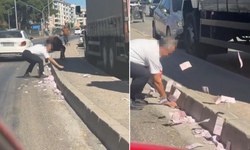 Trafikte filmleri aratmayan olay! Çuvalla taşınan para yola saçıldı