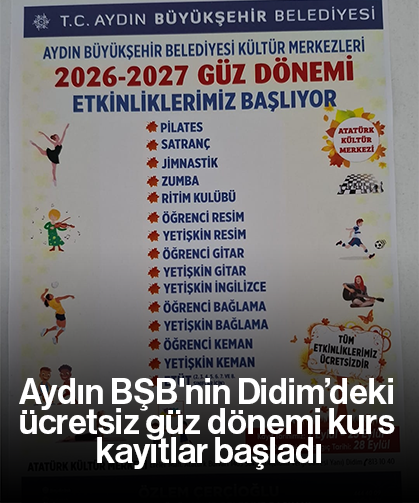 Aydın BŞB'nin Didim’deki ücretsiz güz dönemi kurs kayıtlar başladı