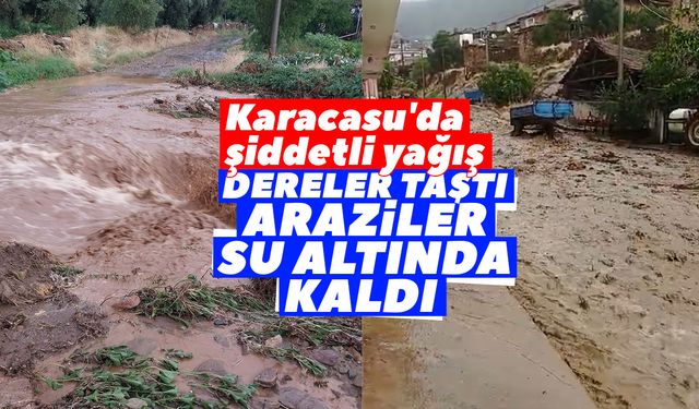 Karacasu'da şiddetli yağış: Dereler taştı, araziler su altında kaldı