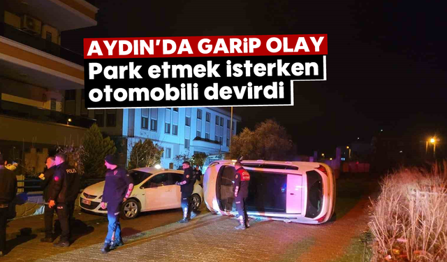 Aydın'da garip olay: Park etmek isterken otomobili devirdi