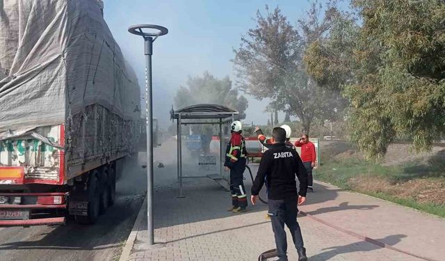Aydın'da pamuk yüklü tırda yangın çıktı