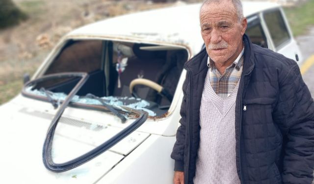 Karacasu'da devrilen elektrik direği otomobili bu hale getirdi