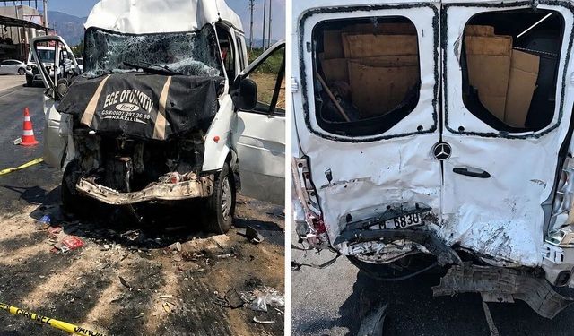 Buharkent'te korkutan kaza : Transit minibüse arkadan çarptı