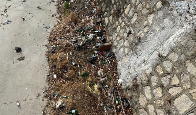 Kuş Cenneti Parkı’nda kötü görüntü: Alkol içip, şişelerini dereye attılar