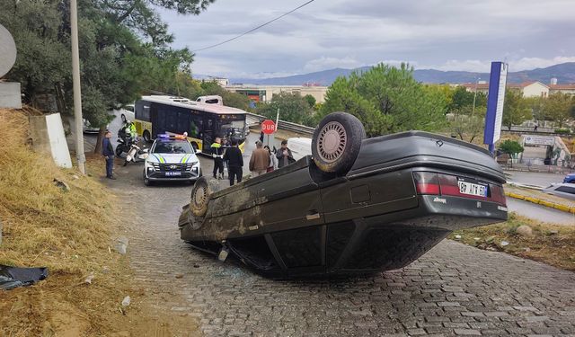 Aydın’da freni patlayan otomobil takla attı