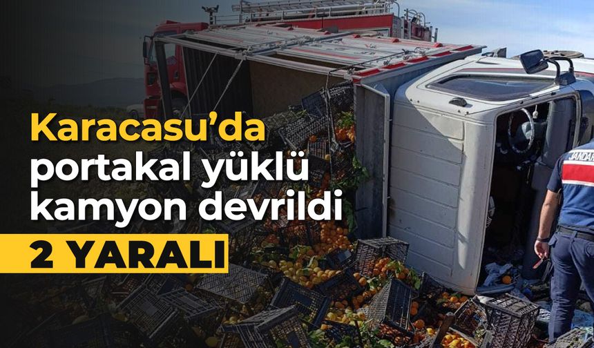Karacasu'da portakal yüklü kamyon devrildi: 2 yaralı