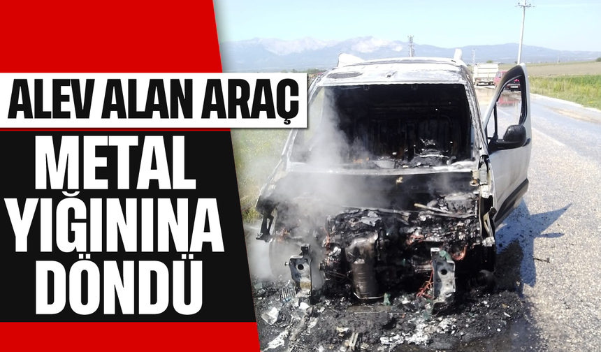 Alev alan araç metal yığınına döndü