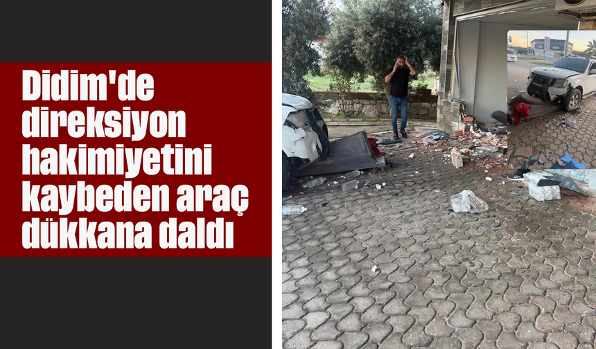 Didim'de direksiyon hakimiyetini kaybeden araç dükkana daldı