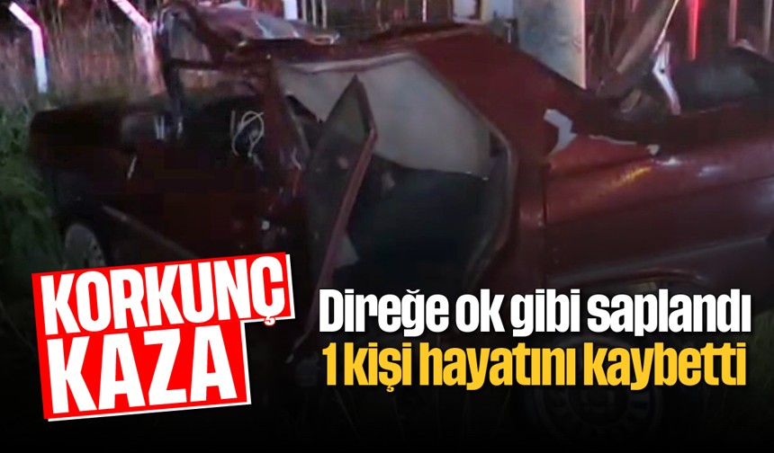 Korkunç kaza; Direğe ok gibi saplandı, 1 ölü