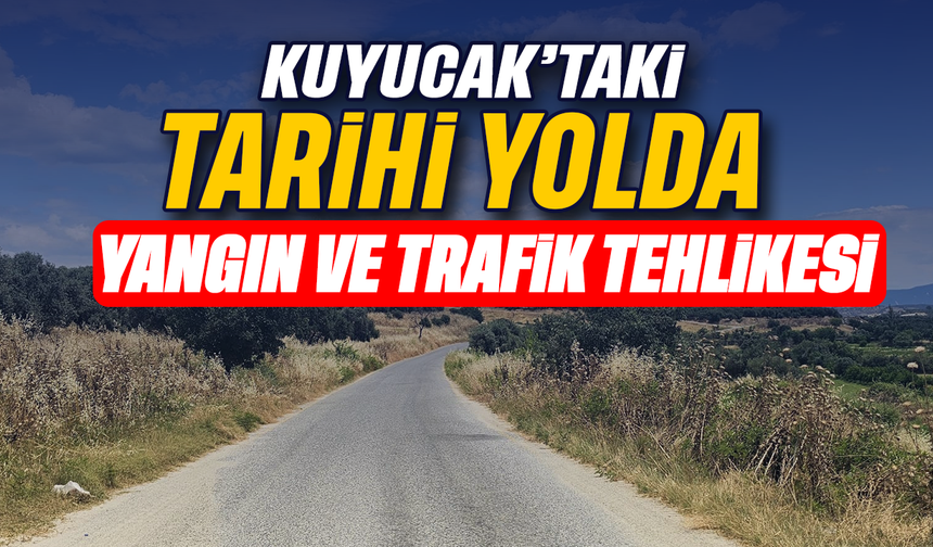 Kuyucak'taki tarihi yolda yangın ve trafik tehlikesi