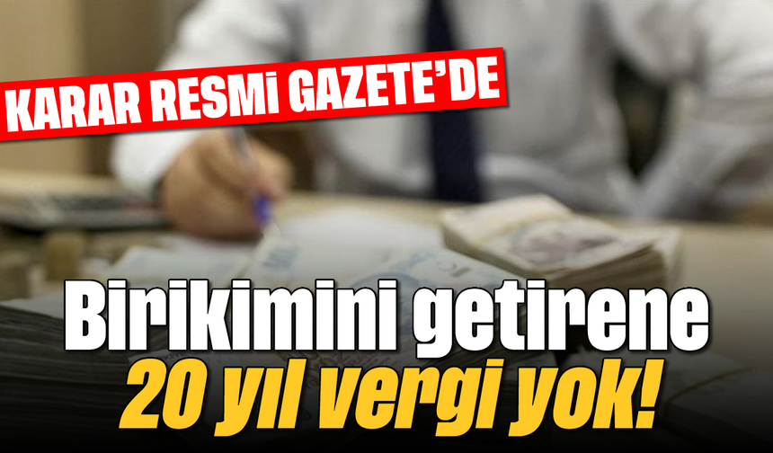 Karar Resmi Gazete'de: Birikimini getirene 20 yıl vergi yok