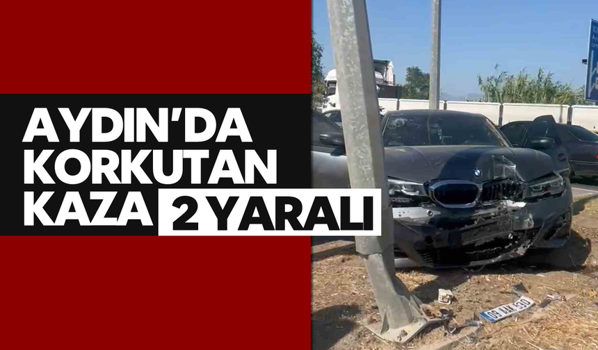 Aydın'da otomobil direğe çarptı: 2 yaralı