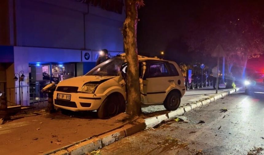 Kontrolden çıkan araç ağaca çarptı