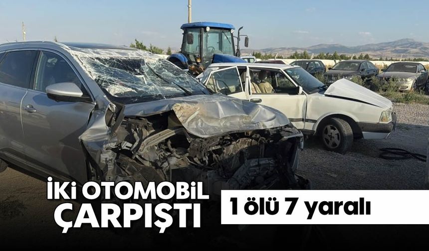 İki otomobil çarpıştı; 1 ölü, 7 yaralı