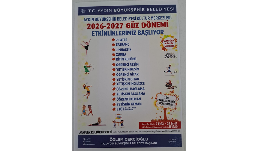 Aydın BŞB'nin Didim’deki ücretsiz güz dönemi kurs kayıtlar başladı