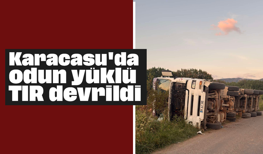 Karacasu'da odun yüklü TIR devrildi