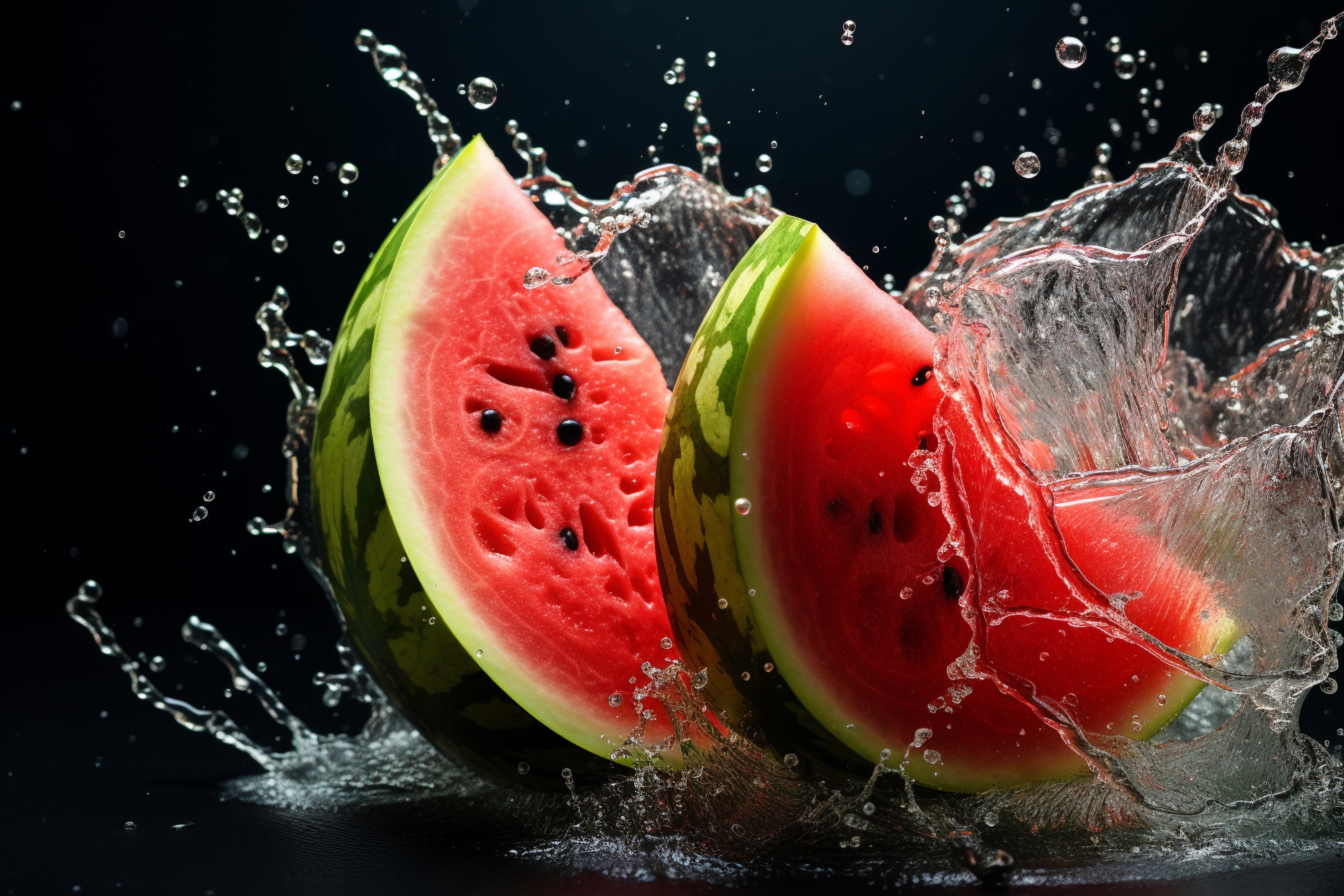 Watermelon Water Splash Isolated Dark Backgrounds