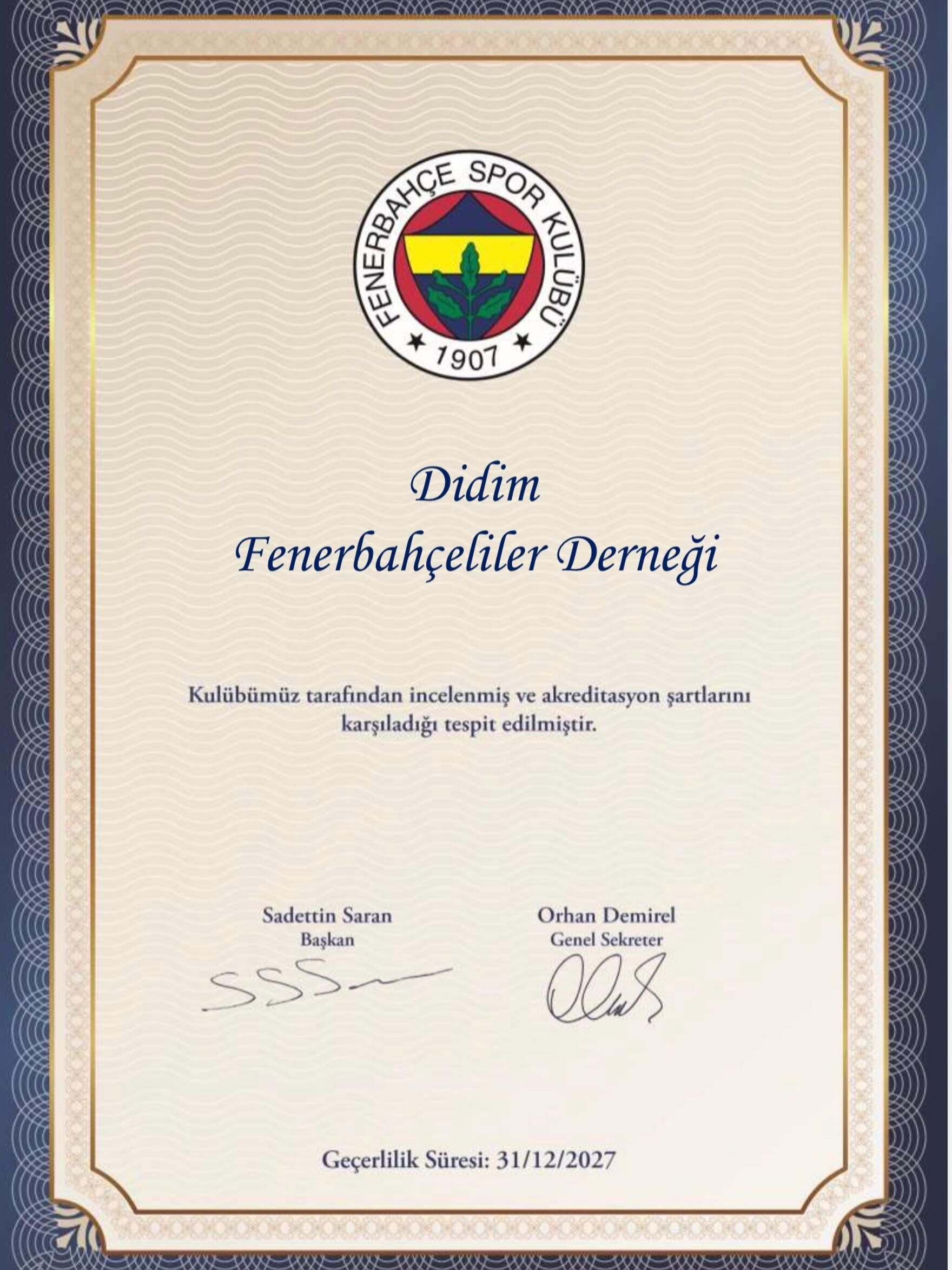 Didim Fenerbahceliler Dernegi Resmi Akreditasyon Belgesini A 667576 7E7F3D