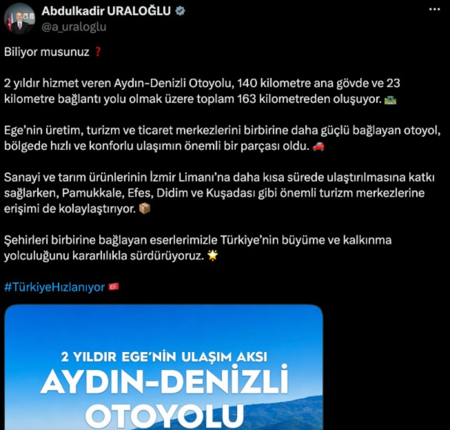 Aydin Denizli Otoyolu Iki Yasinda Bakan Uraloglu 163 Kilomet 677830 8A59D4