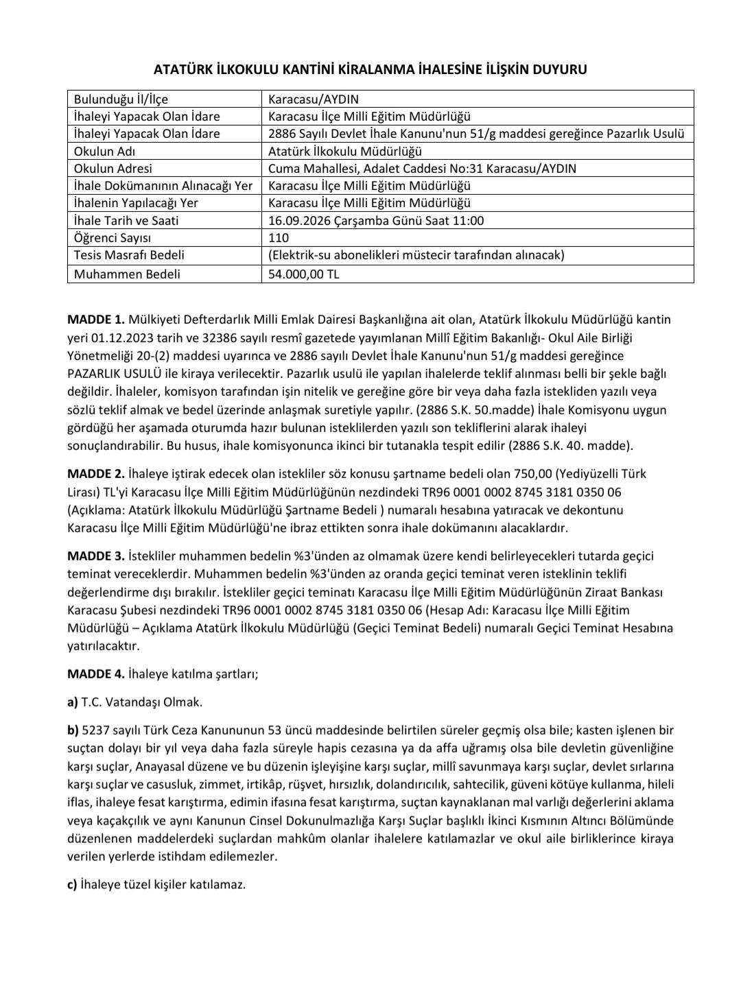 Karacasuda 3 Okulun Kantini Kiraya Veriliyor Ihale Tarihleri 690194 20Af54