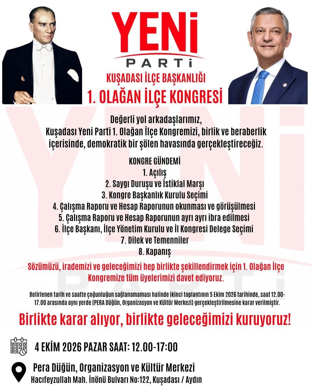 Yeni Parti Kusadasi Ilce Baskanligindan Kongreye Davet 696466 8Ce306